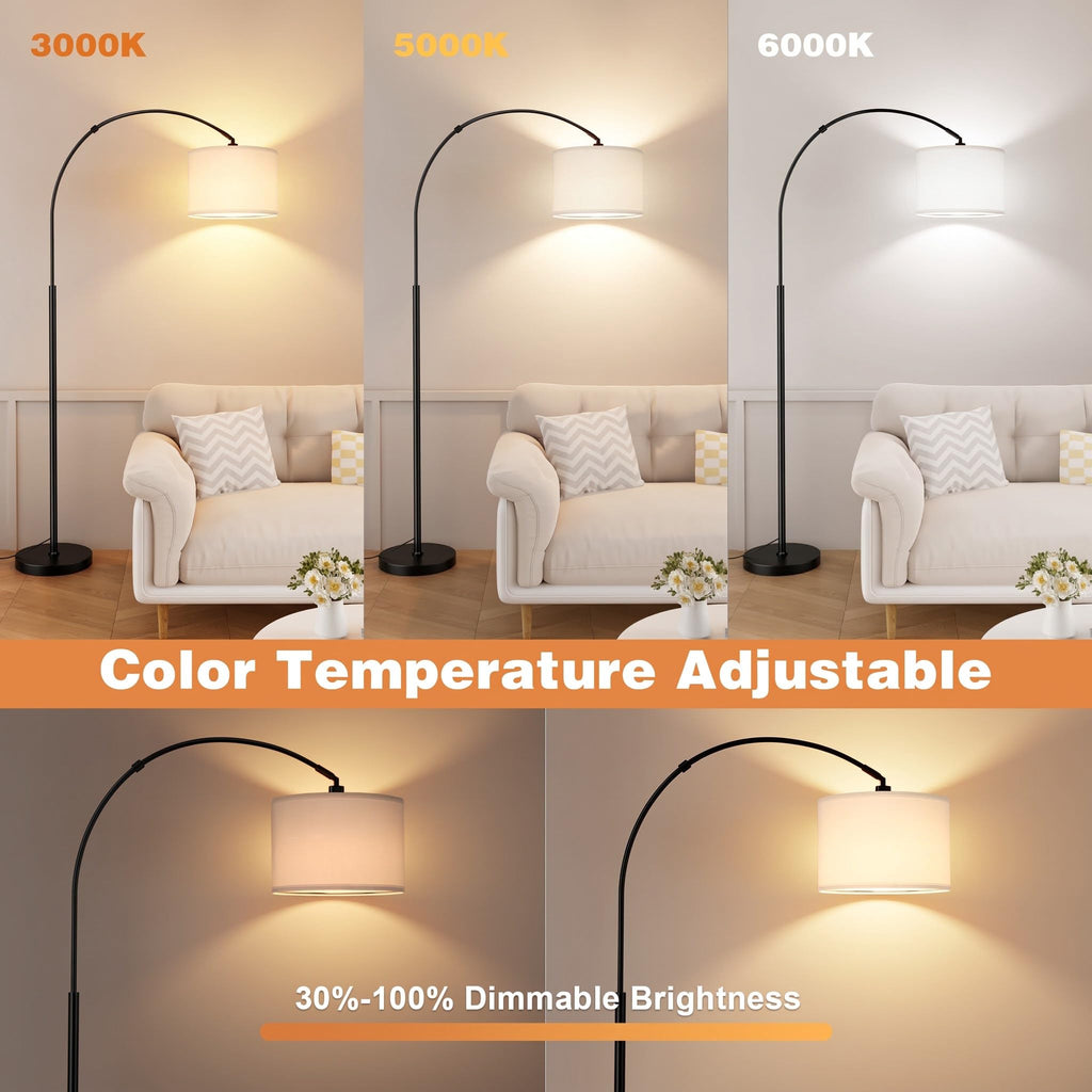 Dimmable Arc Floor Lamp with Remote, Color Temp Adjustable