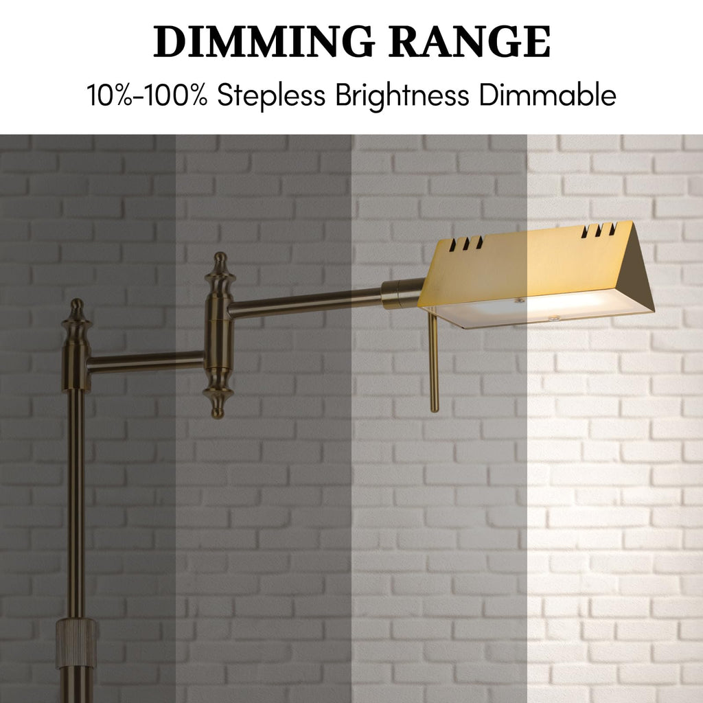 Gold Reading Floor Lamp, Dimmable Pharmacy Standing Lamp with Remote
