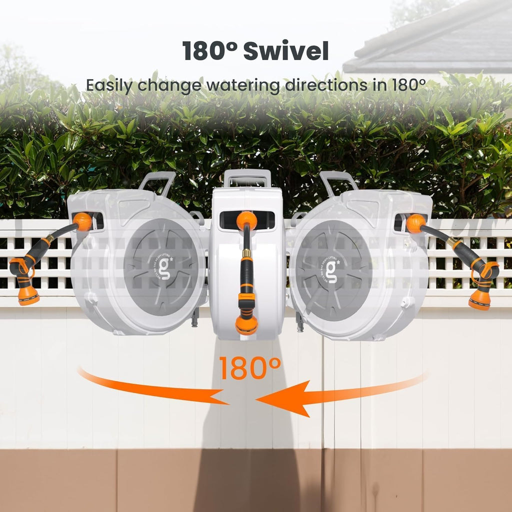 Retractable Hose Reel 1/2" x 65 ft Wall Mount Auto Rewind | Garden Hose Reel Heavy Duty,Any Length Lock,Auto Rewind