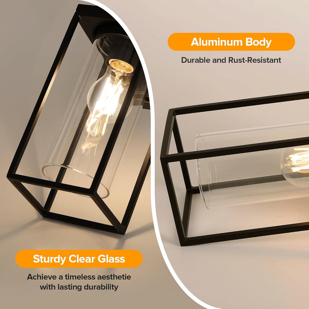 2 Pack Outdoor Wall Light Fixtures, Exterior Waterproof Lanterns with Aluminum Frame and Clear Glass Shade