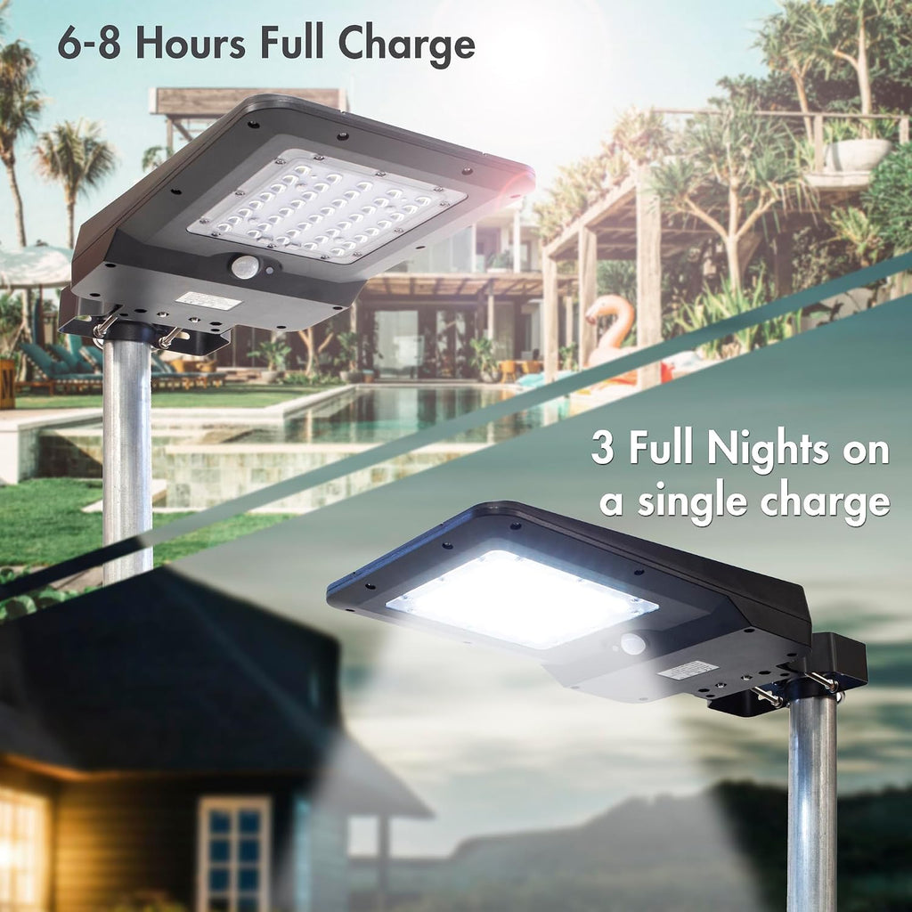 EL8586 1600 Lumen Integrated Solar Street Lamp Security Flood Light Motion Sensor Waterproof Weatherproof Dusk to