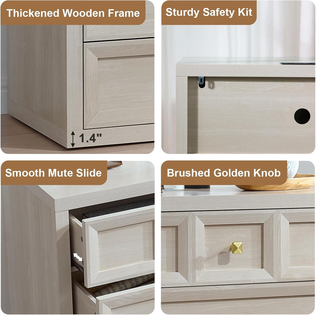 3 Drawers Nightstand with Charging Station, 30.7" King Size Bedside Table with 3 Drawers, Accent End Table W/Large