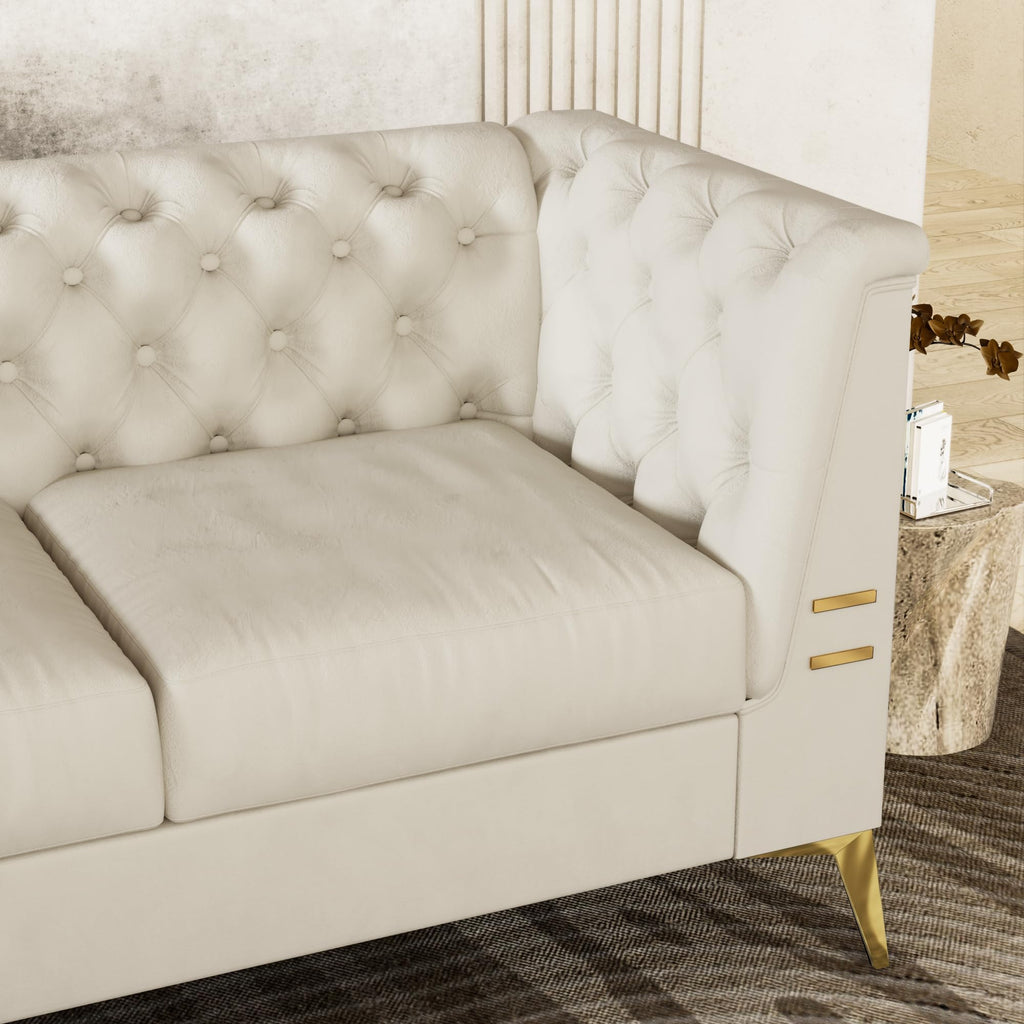 Chesterfield Sofa, 82" Velvet Upholstered 3-Seater, Mid-Century Modern Couch with Flared Arms, Removable Cushions