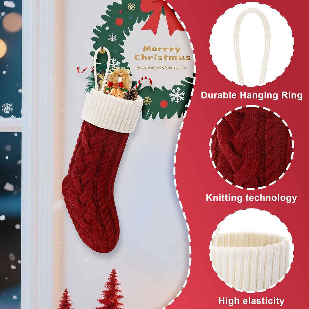 S 18" Knitted Stocking Christmas Decorations - Set of 4