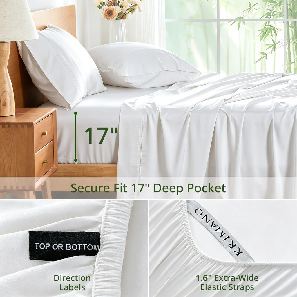 Bamboo Viscose Sheet Set Queen Size, Cooling Sheets Bed Set