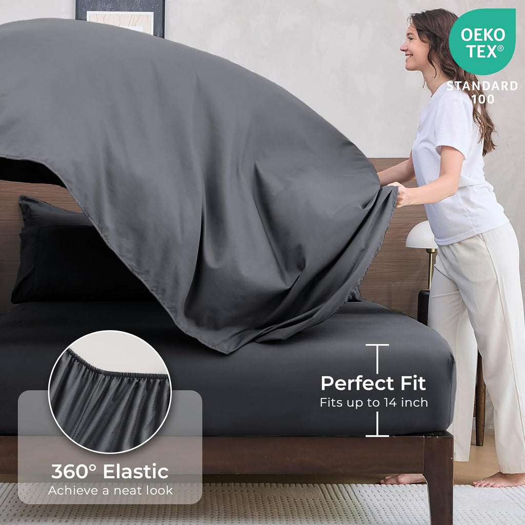 7 Pieces Comforter Set, All Season Reversible Bed in a Bag, Ultra Soft Bedding Set with Grey Comforter