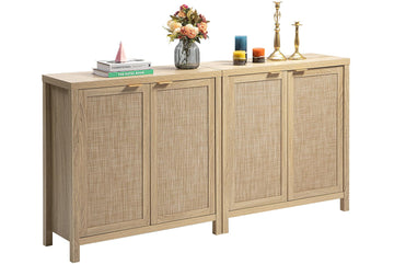 68" Rattan Sideboard Buffet Cabinet with Storage Boho Credenza