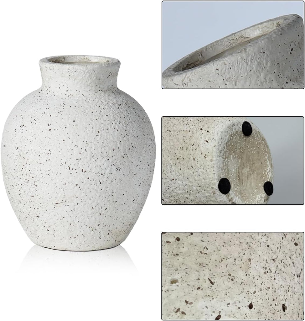 6.1 Inch White Ink Dot Vase, Rustic Ceramic Vase