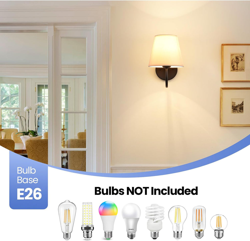 Wall Sconces Sets of 2, Bathroom Vanity Sconces Wall Lighting, Indoor Wall Lights with Light Beige Fabric Shades