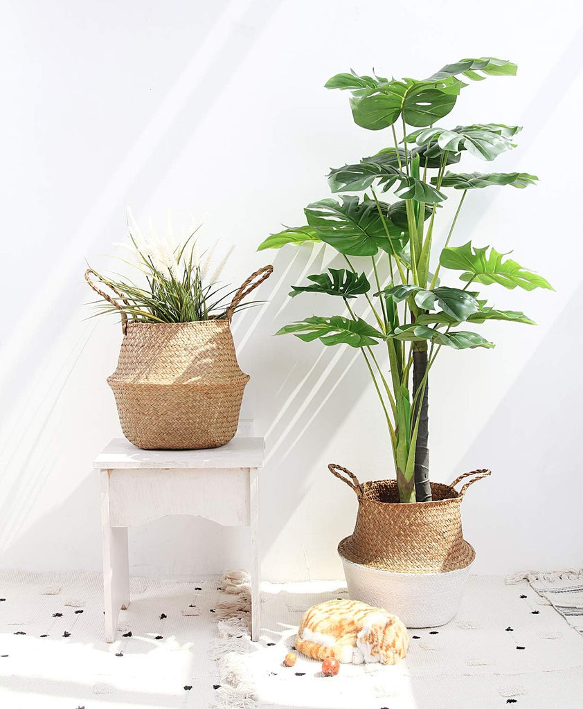 Woven Seagrass Belly Basket for Storage Plant Pot and Laundry, Picnic and Grocery Basket (Medium, Original)