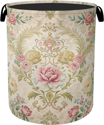 Shabby Chic Rose Laundry Basket with Handles - Extra Large Foldable Hamper /Laundry/Bedroom/Dorm, Washable Fabric