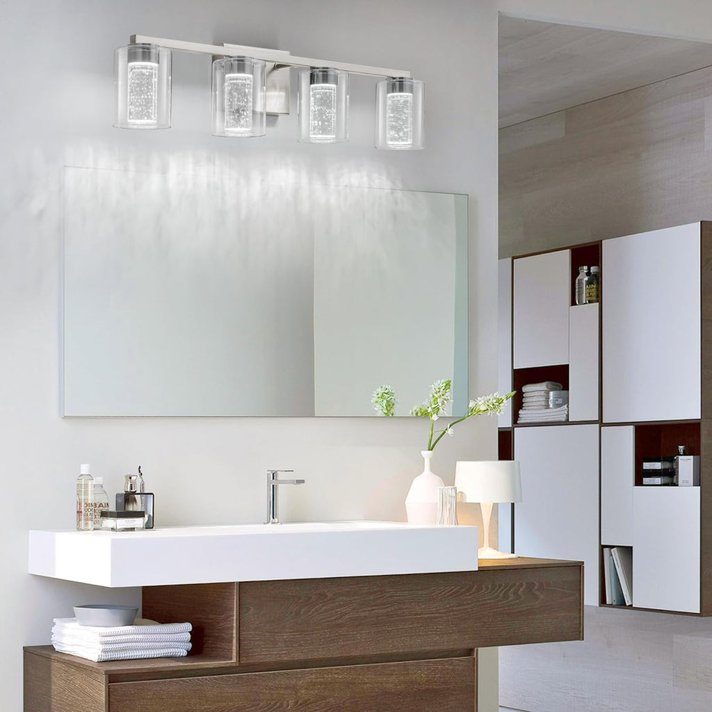 4-Light Brushed Nickel Vanity Light with 3 Color Modes (3000K/4000K/6000K), Eye Protection LED Bathroom Light