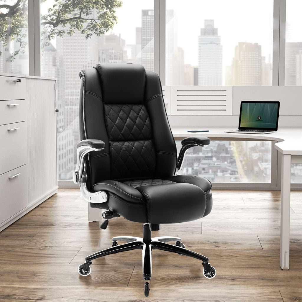High Back - Flip Arms Adjustable Built-in Lumbar Support, Executive Computer Desk Chair Work Chairs, Thick Padded