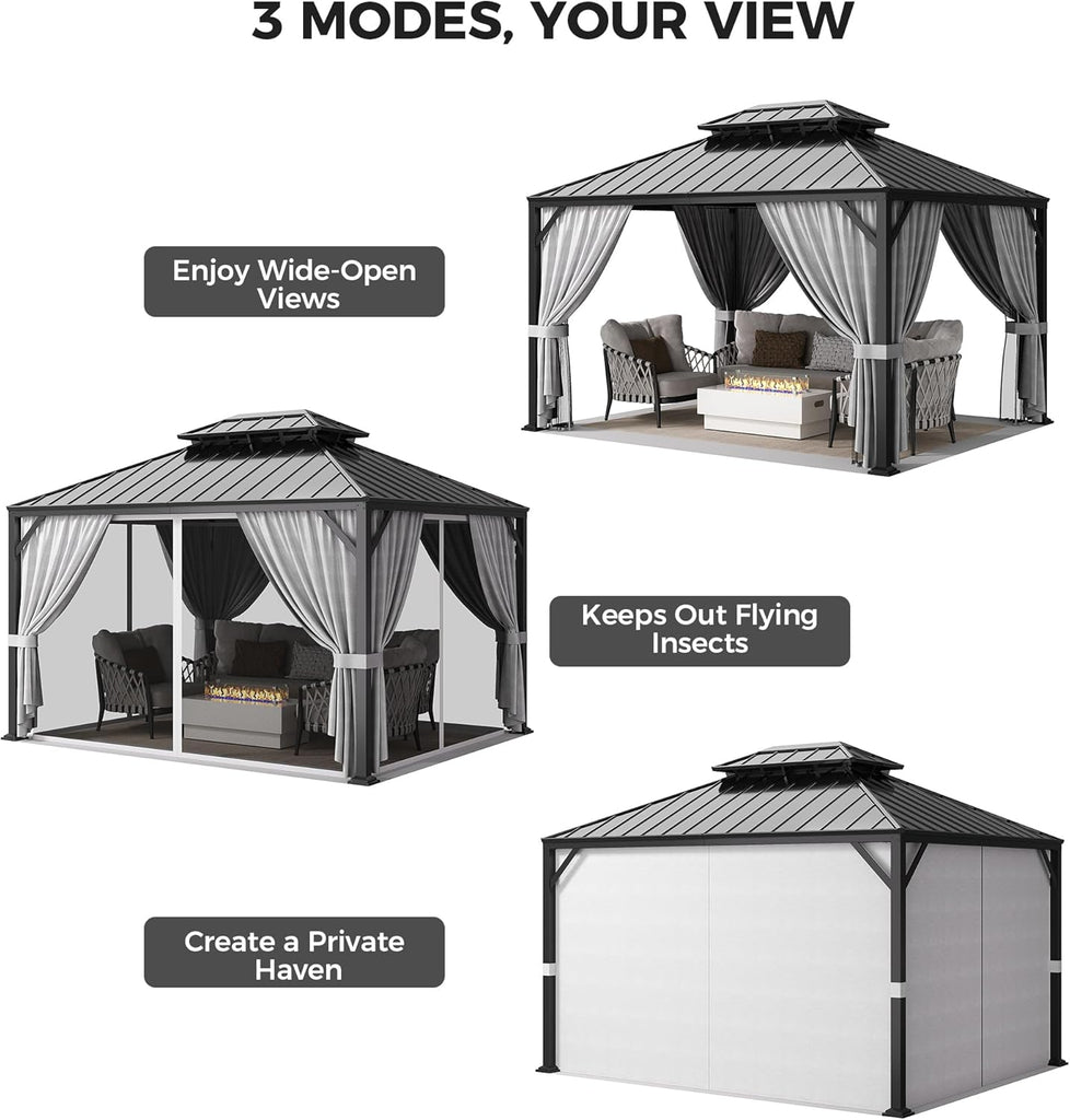 16'x12' Hardtop Gazebo, Update Aluminum Frame Gazebo with Galvanized Steel Double Roof
