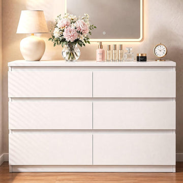 6 Drawer Double Dresser , Modern Simply Chest of Drawers, Wood Storage Dresser with Anti-Tipping Hallway Entryway