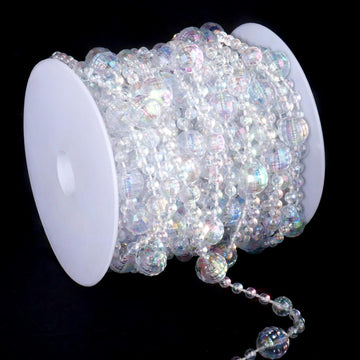 33FT Crystal Bead Garland Iridescent Beaded Garland for Decoration Crafts - 11+7+4MM Diamond-Cut Round Acrylic Beads