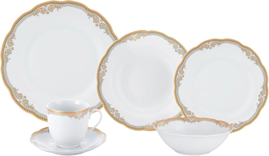 Catherine 24 Piece Porcelain Dinnerware Set, Gold