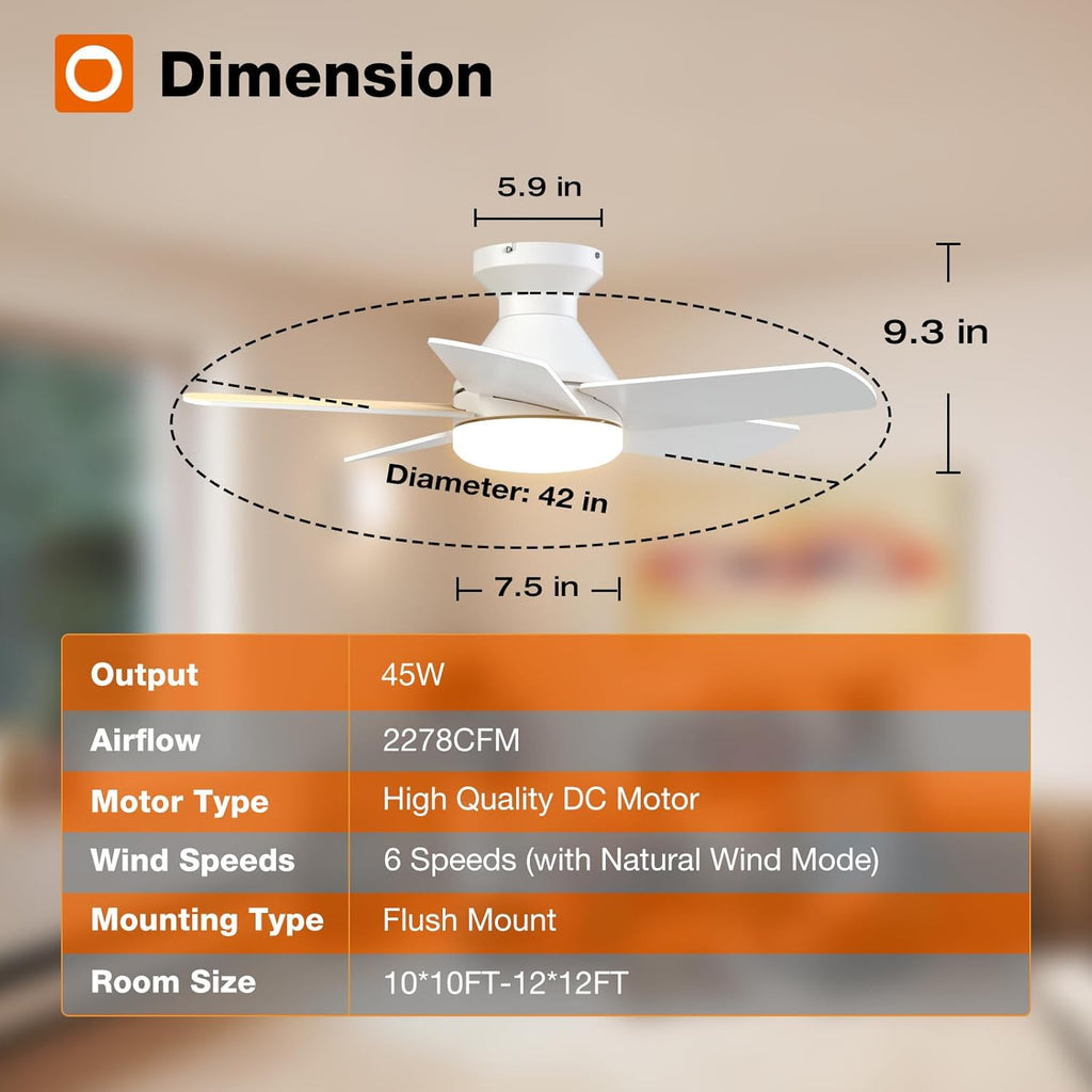 Ceiling Fans with Lights, 32inch Low Profile Ceiling Fan with Light and Remote Control, Flush Mount, Reversible, 3CCT, Dimmable, Quiet, White Small Ceiling Fan for Bedroom Indoor/Outdoor Use