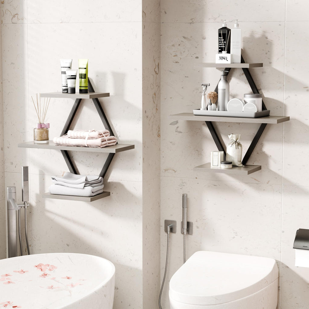 Floating Wall Shelves, Set of 2, Gray