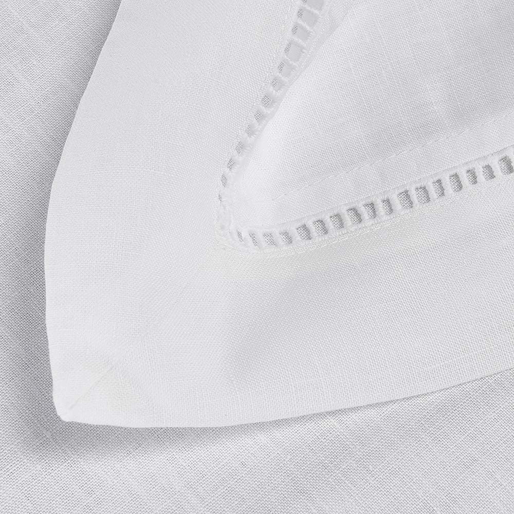 Premium 100% Linen Hemstitch Tablecloth-60 x 84 Inch White, Natural Fabric, Rectangular Tablecloth a