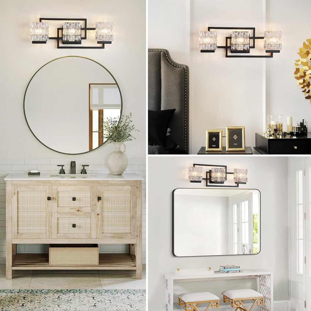 Bathroom Light Fixture Vanity Lighting Fixtures Over Mirror 3 Lights Matte Black Wall Mount Metal Hardwired Bedroom
