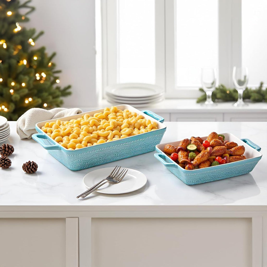 Set of 3 Ceramic Dishes, Rectangular Bakeware with Handles, Elegant Casserole Dish Set Lasagna Pan for , Cooking
