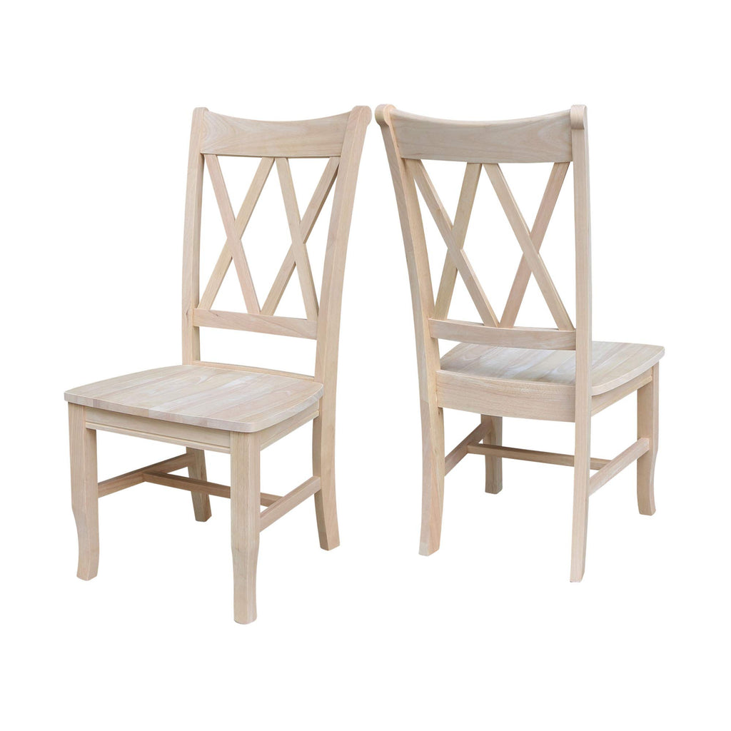 Set of 2 Double X-Back, Armless, Real Wood, Kitchen/Dining/Accent, 19.9"W x 22"D x 41.3"H, 225 Lbs Wt. Capacity
