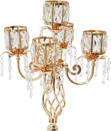 23.2'' Elegant Chic 5 Arm Crystal Candelabra Table Decoration Candle Holder | Luxury 5 Arm Crystal Candle Holder with