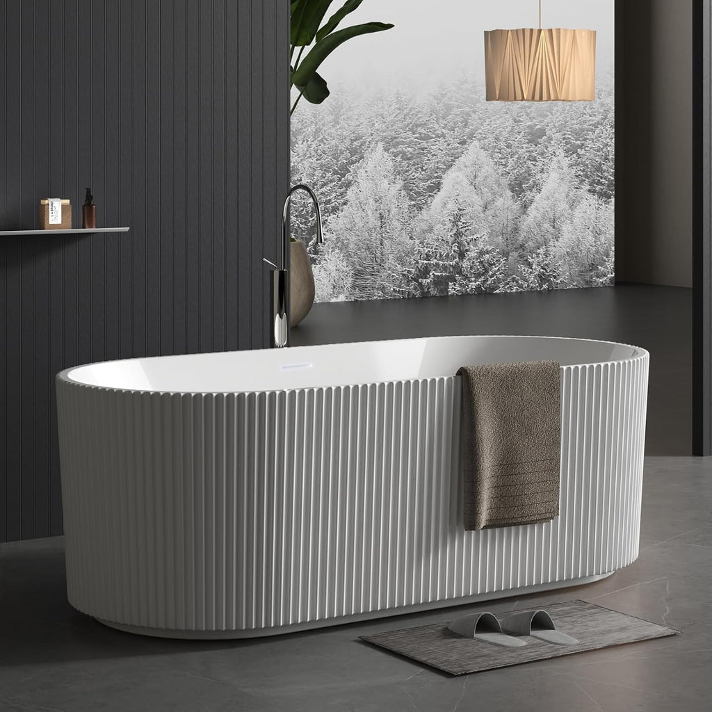 67" Deep Soaking Bathtub, Non-Slip Acrylic Tub with Chrome Drain, CUPC Certified, Ergonomic Modern Bath for Bathrooms