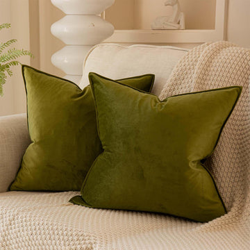 22x22 Velvet Decorative Throw Pillow Covers Set of 2, Olive