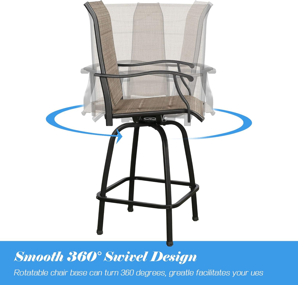 Outdoor Swivel Bar Stools, Patio Textilene Bar Height Chairs with Quick-Dry Foam Padded, Set of 2