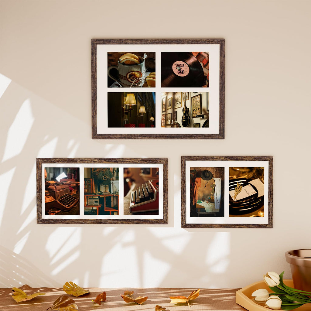 8x16 Collage Picture Frame for Wall Mounting, Rustic Brown