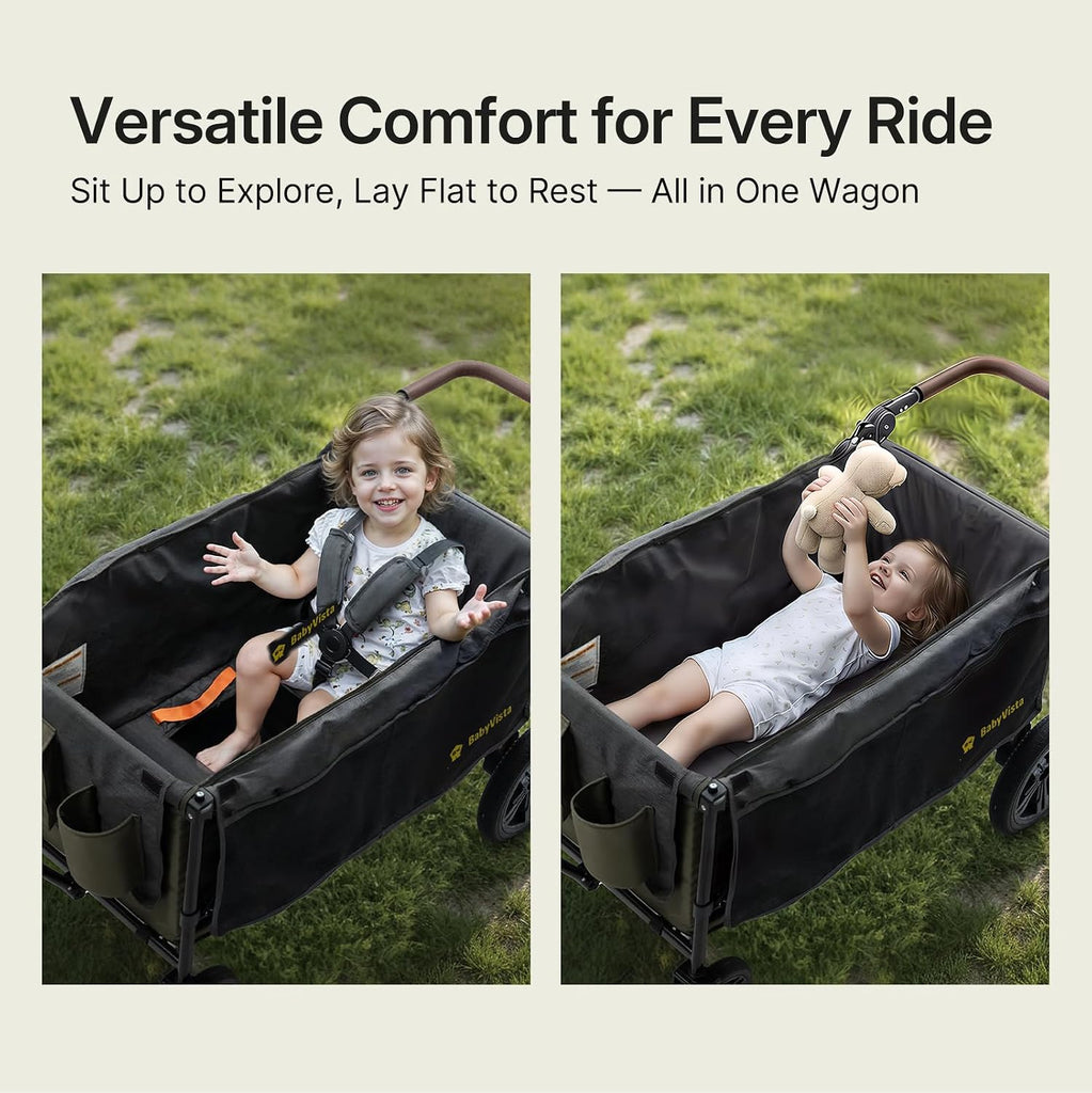 Stroller Wagon for Kids, One-Hand Adjustable Push/Pull Handle