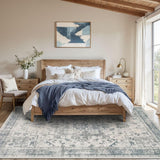 5x7 Washable Vintage Boho Area Rug, Low Pile Non-Slip Carpet Light Blue