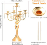5-Arm Candle Centerpieces for Tables: Gold Metal Candle Holders, Vintage Candelabra Centerpieces, 20.3" Tall