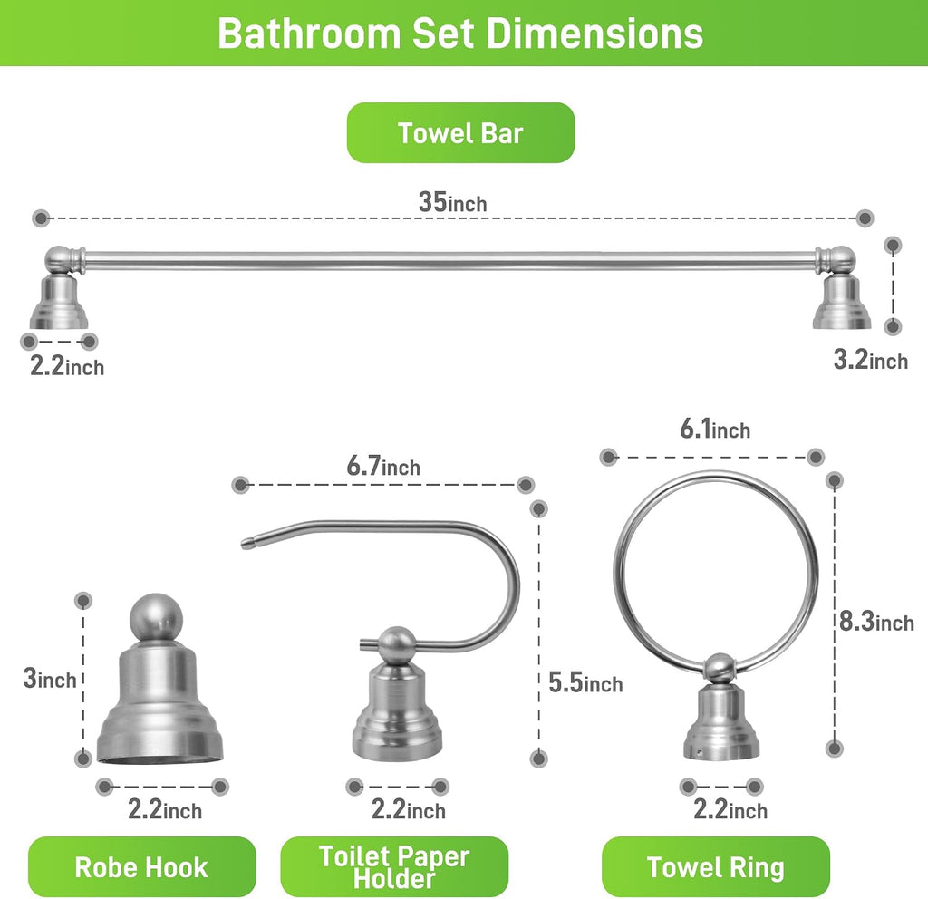 3-Light Bathroom Vanity Light, 5-Piece All-in-One Bathroom Set | 20 Inch Modern Wall Lamp, Brushed Nickel Wall Sconce