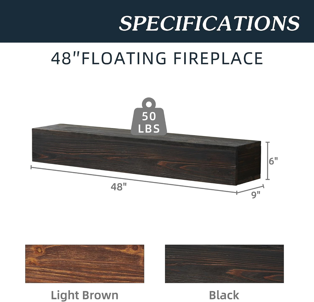 Rustic Floating Shelf, Handcrafted Wood Mantles for Over Fireplace - Wall Mounted Farmhouse Shelf with Invisible