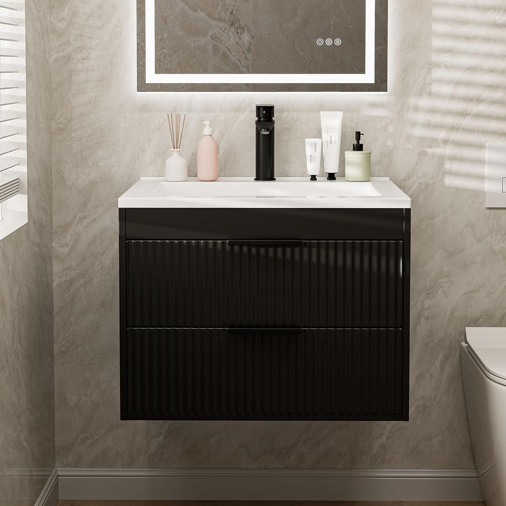24" Modern Floating Bathroom Vanity with Sink - Wall Mounted Cabinet with Double Drawers