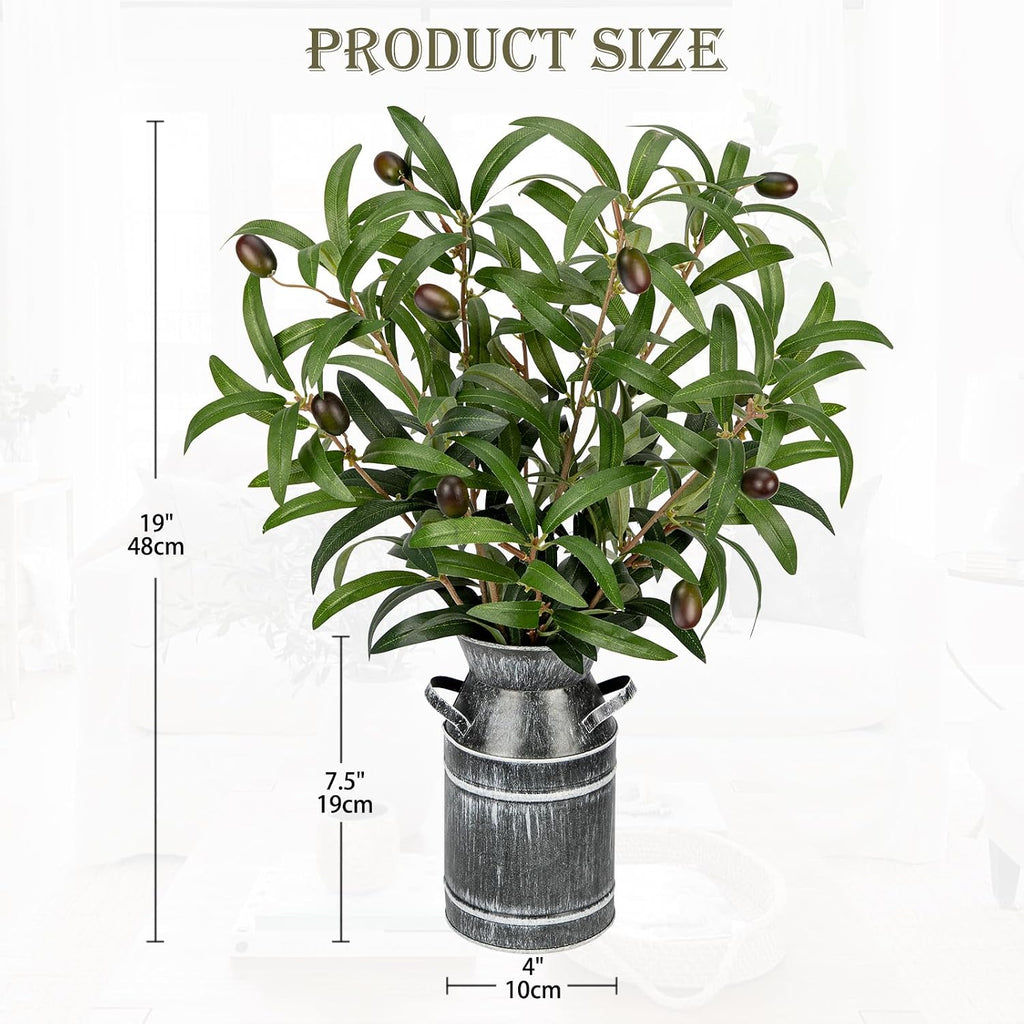 Artificial Olive Branches with Rustic Metal Vase 19in Realistic Faux Olive Greenery Stems Faux Potted Plant Room