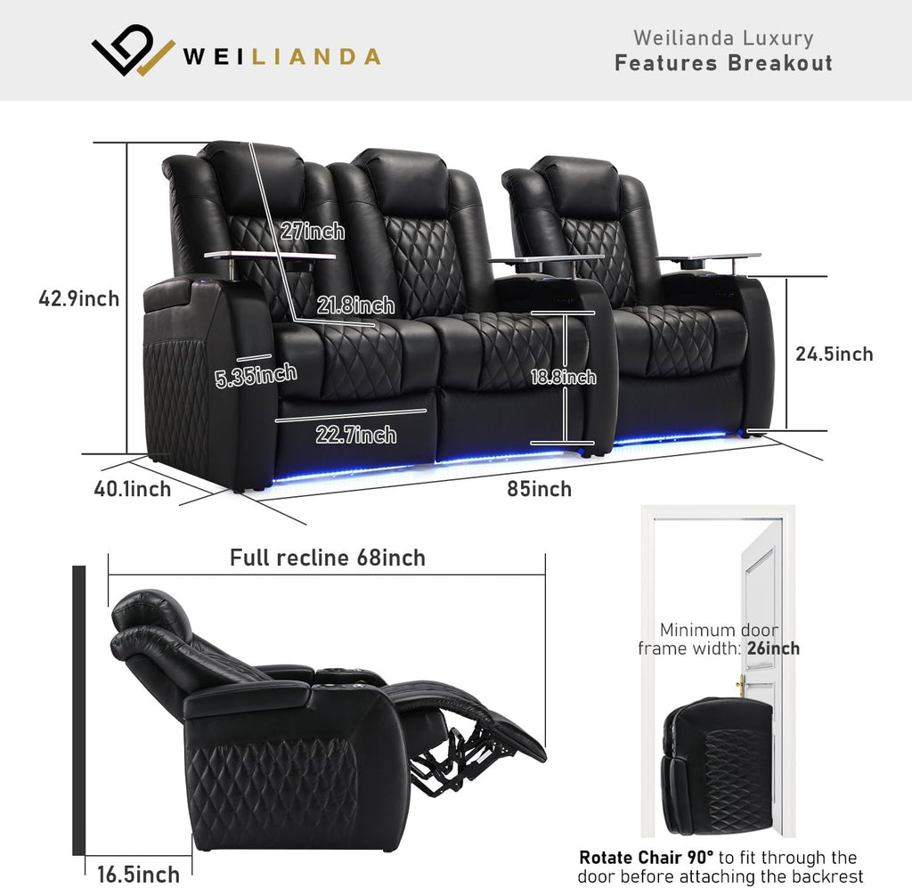Home Theater Seating Top Grain Leather Zero Gravity Recliner Chair Power Headrest Recline Movie Seat Gaming 7 Colors