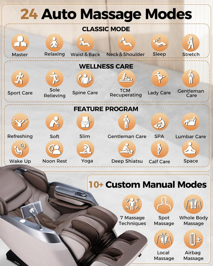 2026 4D Massage Chair Full Body, 24 Modes Zero Gravity SL-Track Shiatsu Recliner- AI APP Control Airbag Massage with