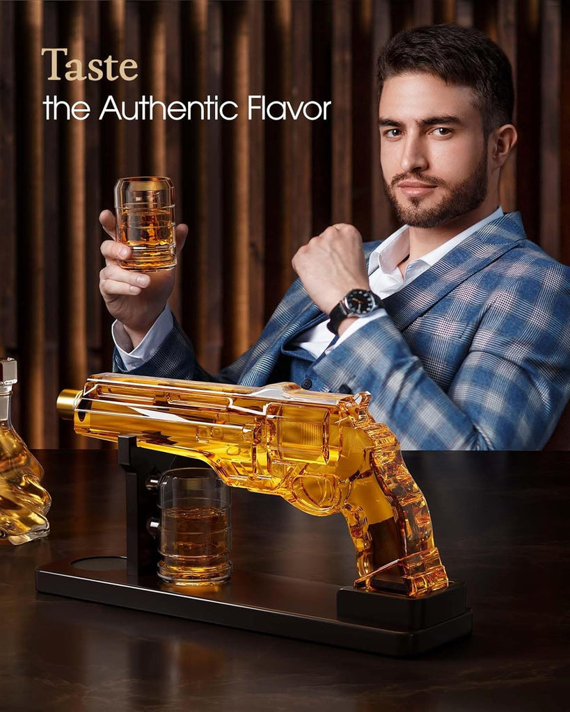 Gun Whiskey Decanter Sets for Men, Liquor Decanter Set with Shot Glass, Handcrafted Birthday Gifts for Men Dad