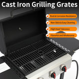 3-Burner Propane Gas Grill, 30,000 BTU BBQ Grill with Cast Iron Grates and Grease Management System