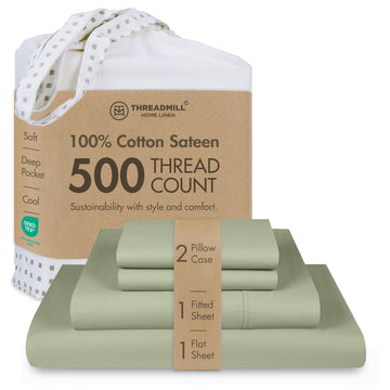5-Star Hotel 500 Thread Count Best Bed Sheets, 100% Cotton Sheets Set for Queen Size Bed, Smoother Than Egyptian