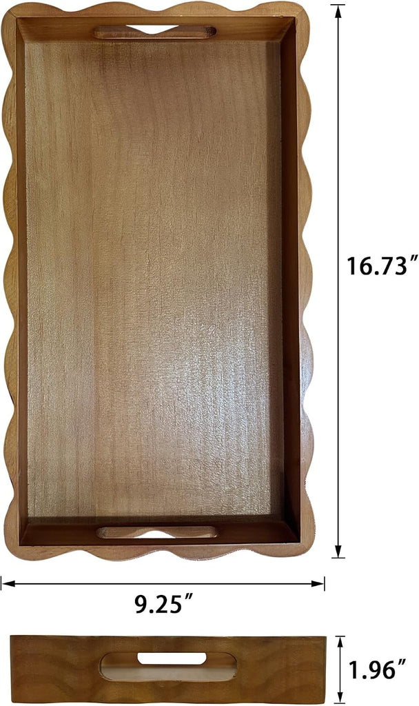 Pine Wood Decorative Tray with Handle Rectangular Wooden Serving Tray for Breakfast in Bed,Coffee Table,Dining