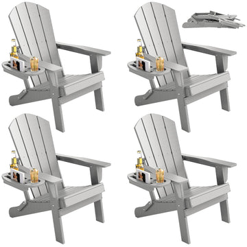 Folding Adirondack Chair Set of 4 with 4-in-1 Cup Holder, Fire Pit Chair