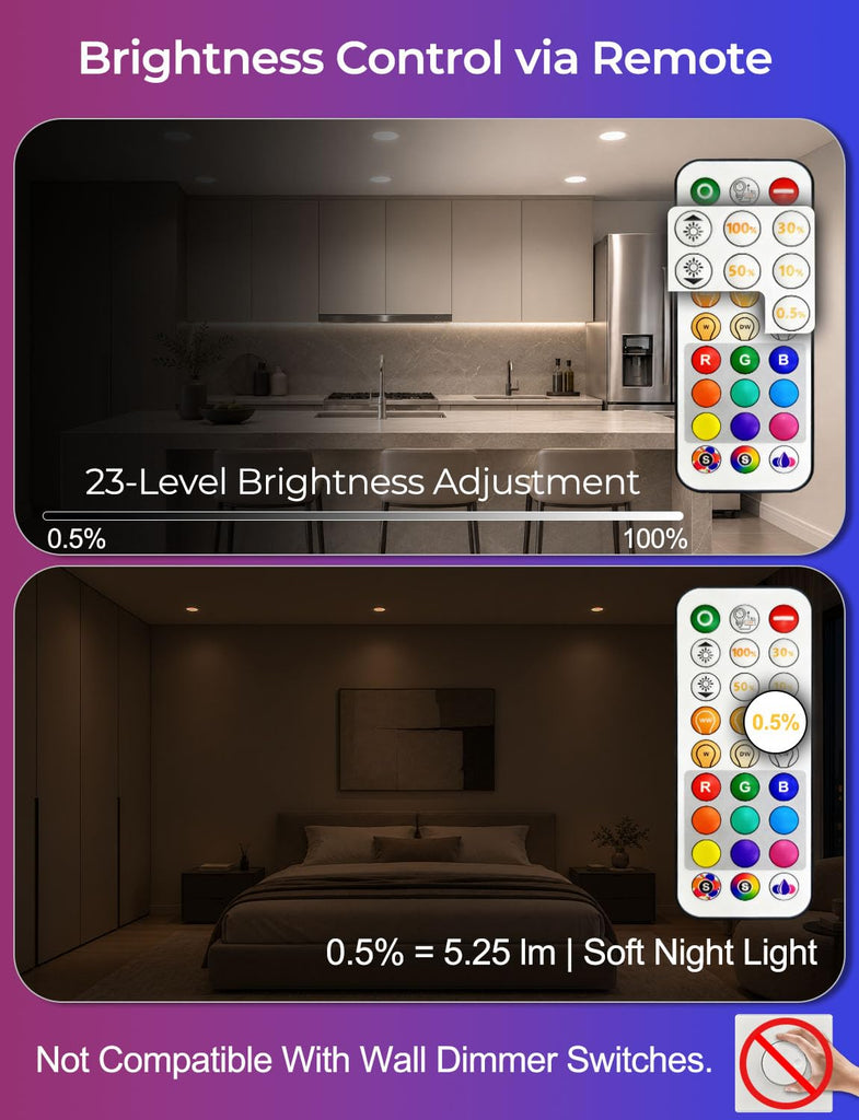 LED Reccessed Downlights, Color Changing, 4 Inch, Recessed Ceiling Lights (6 Packs)