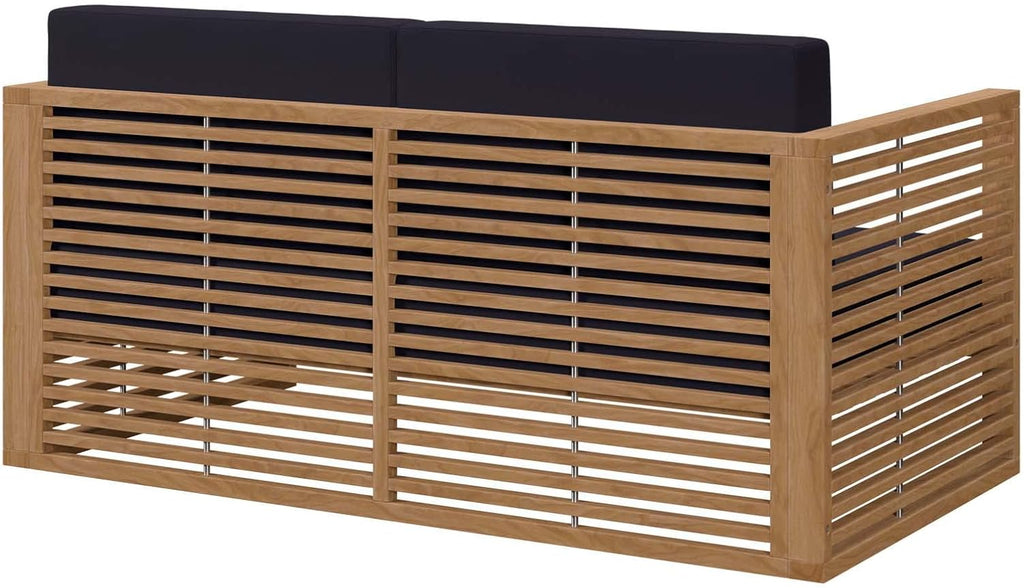 Carlsbad Outdoor Patio Teak Wood Loveseat in Natural Navy