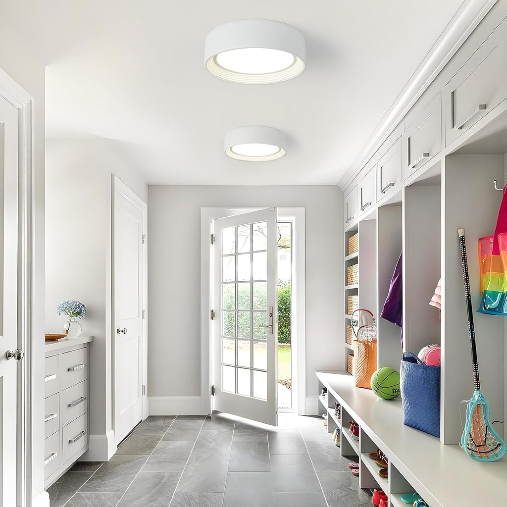 Dimmable White Flush Mount Ceiling Light,11.81 in LED 5CCT Fixture | 24W Matte Close to Ceiling,3000K-6500K Round