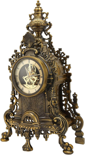 European Vintage Table Clocks, Semi Mechanical Quartz Movement Metal Desk Clock, Handcrafted Decorative Antique Clock for Homes Offices Hotels Markets